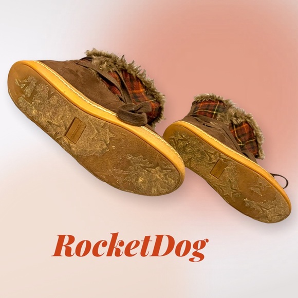 Rocket Dog Soft BROWN BOOTS w/ RED PLAID Contrast & FAUX FUR Trim Size 7 🚀🐕👢 - Picture 5 of 10